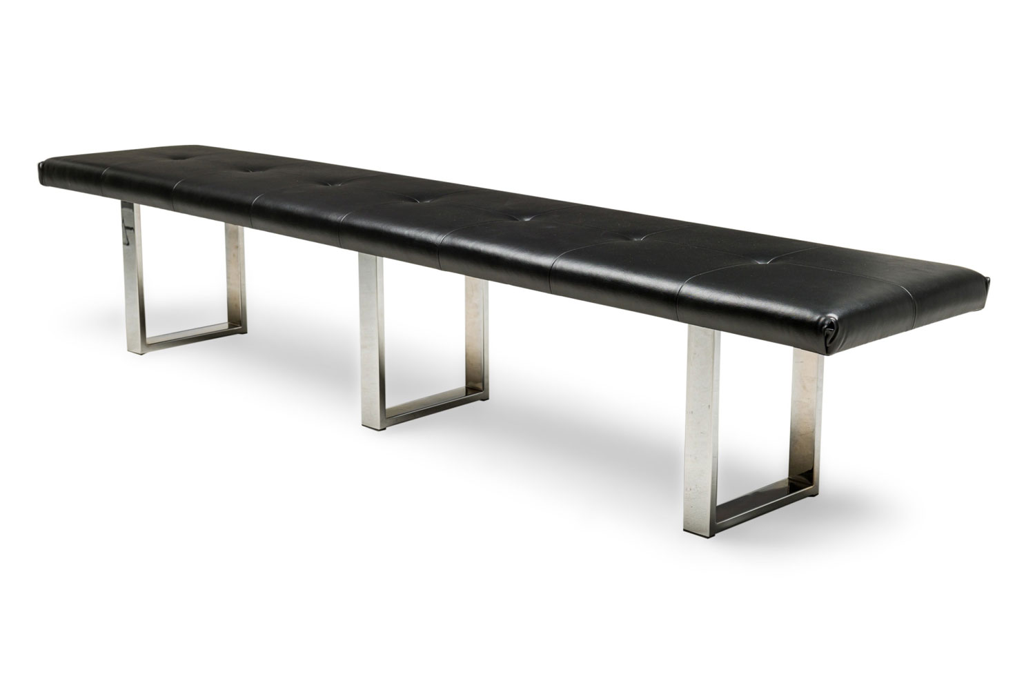 Set of 12 American Mid Century Large Black Tufted Leather Benches